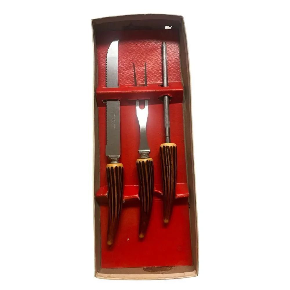 Mid Century modern utensil set horn look handles